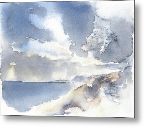 Seascape Metal Print featuring the painting Cloudy sky and the Mediterranean Sea by Adriana Mueller