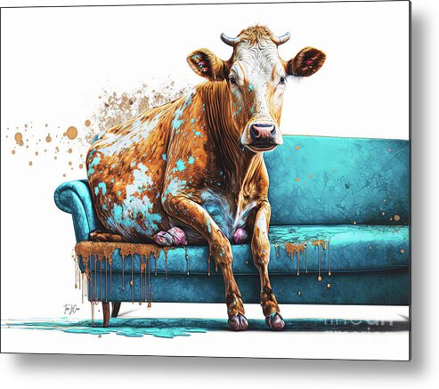 Cow Metal Print featuring the painting Utterly Comfortable by Tina LeCour