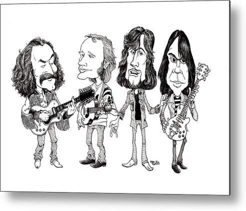 Cartoon Metal Print featuring the drawing Crosby, Stills, Nash and Young by Mike Scott