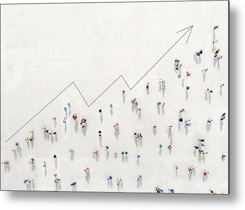 Shadow Metal Print featuring the photograph Crowd from above forming a growth graph by Orbon Alija