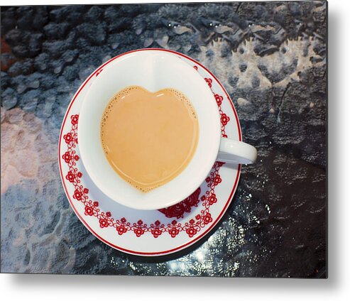 On Top Of The World Metal Print featuring the photograph Cup of tea in heart shape cup by Lyn Holly Coorg