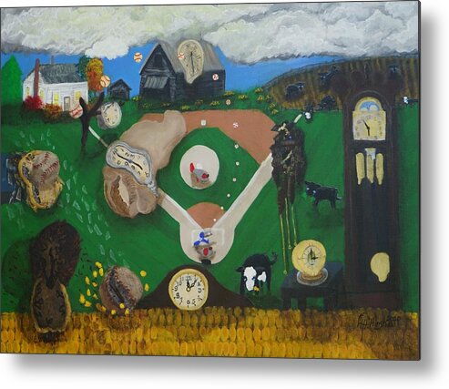 Surrealism Artists Metal Print featuring the painting Dreaming of Game Time by Lisa Hinshaw