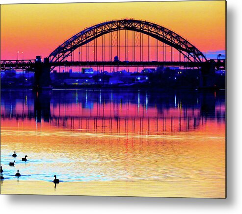 Bridge Metal Print featuring the photograph Drenched in Sunset Colors by Linda Stern