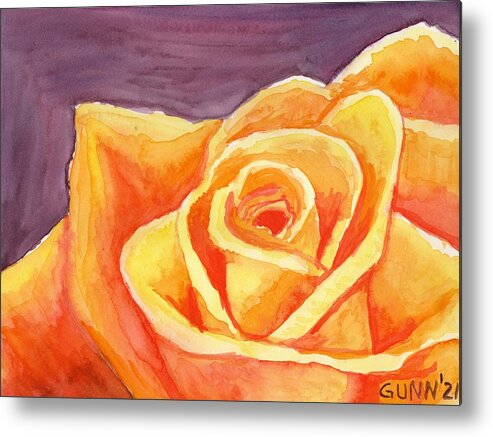 Rose Metal Print featuring the painting Electric Yellow Rose by Katrina Gunn