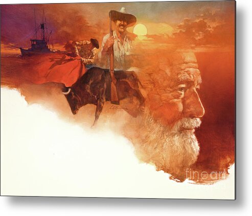 Dennis Lyall Metal Print featuring the painting Ernest Hemingway by Dennis Lyall