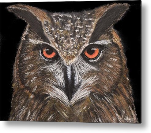 Eurasian Eagle Owl Metal Print featuring the pastel Eurasian Eagle Owl Pastel Drawing by Melissa Bittinger