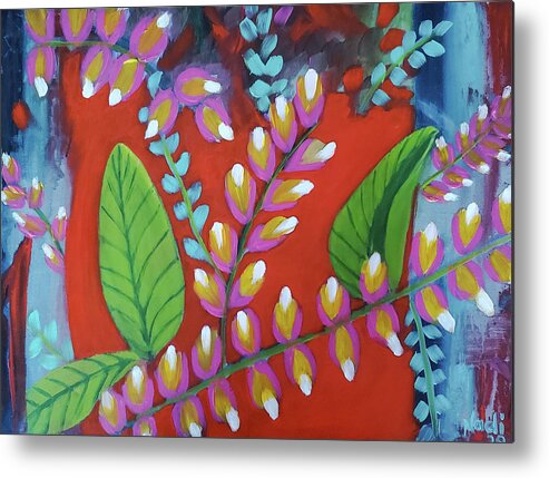Red Metal Print featuring the painting Fabric design 1 by Renate Wesley