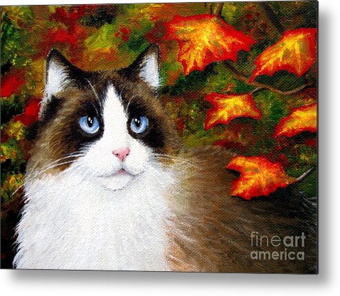Cat Metal Print featuring the painting Fall Autumn Cat 566 by Lucie Dumas