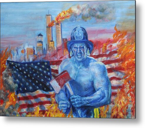 Fireman Metal Print featuring the painting firemans ghost NYFD 911 01 by Veronica Cassell vaz