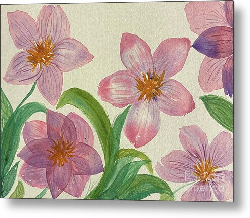 Flower Metal Print featuring the painting Five Flowers by Lisa Neuman