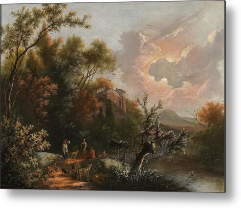 Travel Metal Print featuring the painting Flemish School Century An Italianate landscape with shepherds by MotionAge Designs