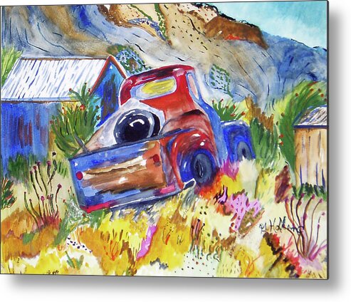Watercolor Metal Print featuring the painting Flowers and Junk by Genevieve Holland