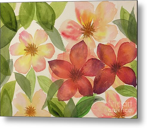 Flower Metal Print featuring the painting Flowers and Leaves by Lisa Neuman