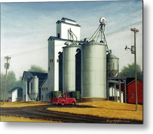 Architectural Landscape Metal Print featuring the painting Grain Bins and Shadows by George Lightfoot