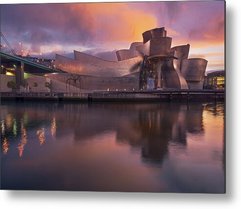 Guggenheim Metal Print featuring the photograph Guggenheim Bilbao Sunset by Linda Villers