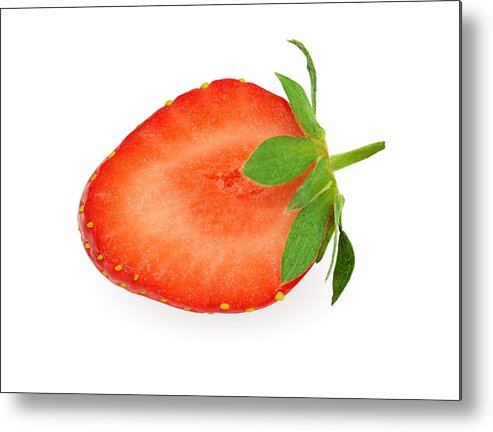 Shadow Metal Print featuring the photograph Half of strawberry isolated on white with clipping path by Fotolotos