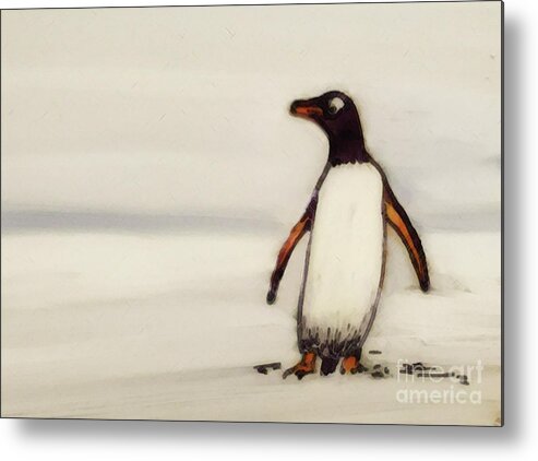 Penguin Metal Print featuring the painting Happy Feet by Shelley Myers