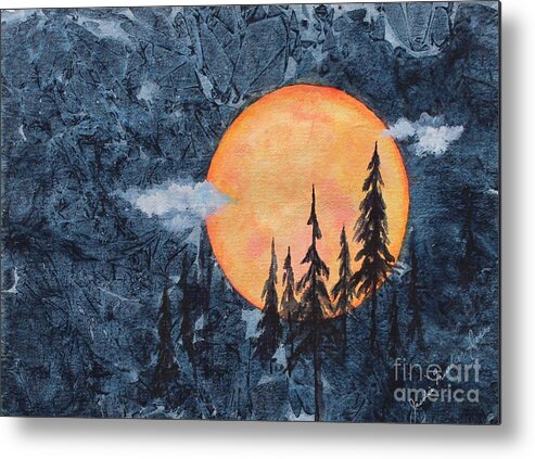 Moon Metal Print featuring the painting Harvest Moon - The Forest by Jackie Mueller-Jones