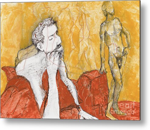 Life Drawing Metal Print featuring the mixed media Heads Up by PJ Kirk