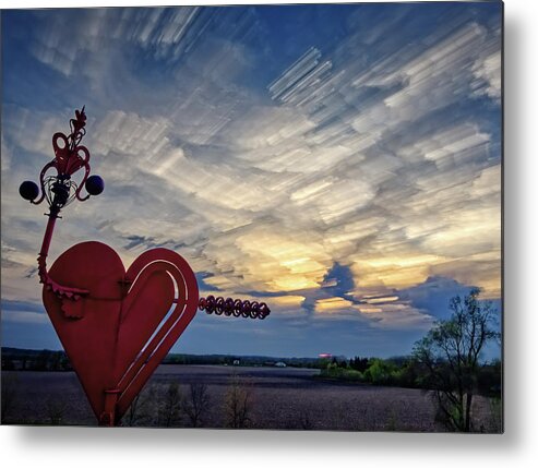Sculpture Raygun Ray-gun Dr. Evermore Milky Way Astroscenic Astroscape Starscape Metal Print featuring the photograph Here be Dragons - Evermore heart ray gun sculpture shooting cloud dragon near Stoughton WI by Peter Herman