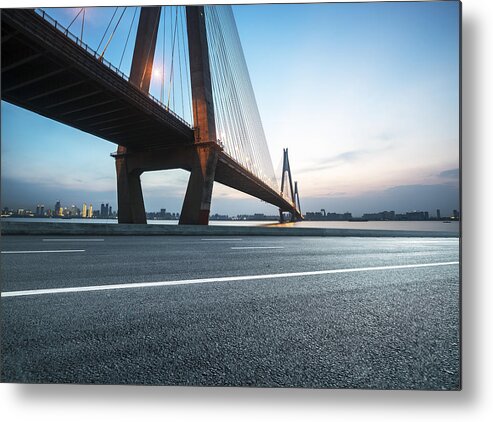 Long Metal Print featuring the photograph Highway near bridge in dusk for car commercialn by Xvision