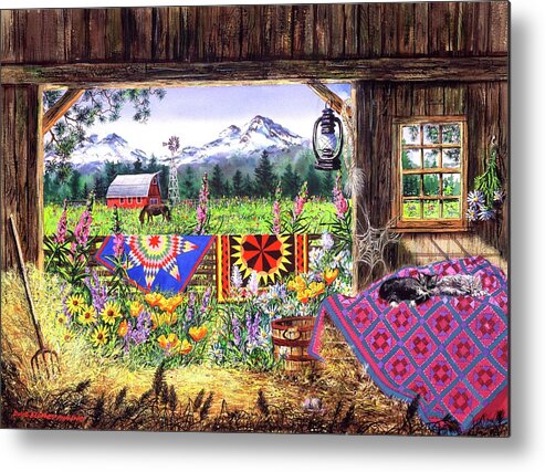 Barn Metal Print featuring the painting Hole in the Barn Door by Diane Phalen