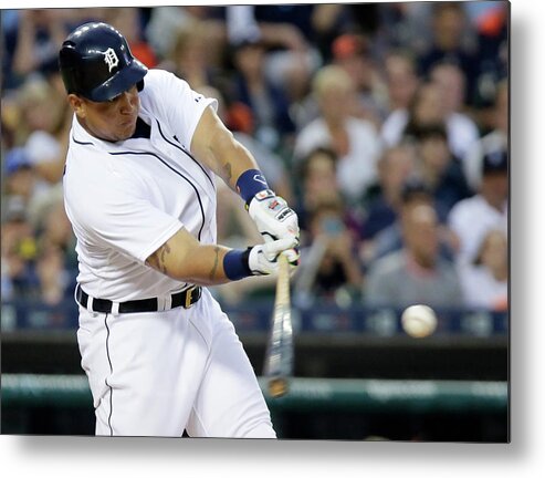 Three Quarter Length Metal Print featuring the photograph Ian Kinsler, Miguel Cabrera, and Anthony Gose by Duane Burleson