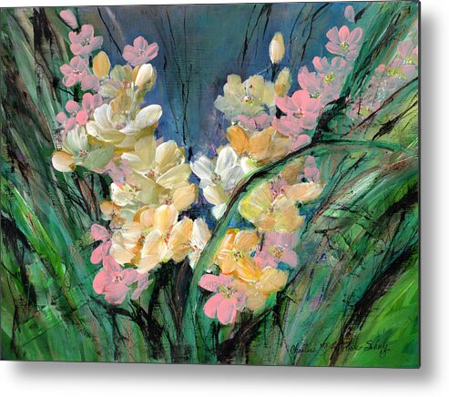 Flowers. Dancing Metal Print featuring the painting Imaginary Garden - Dancing in the Wind by Charlene Fuhrman-Schulz