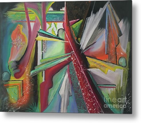 Oil Art Metal Print featuring the painting Impact by Maria Karlosak