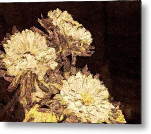 Impressionist White Chrysanthemum Oil Painting On Canvas Metal Print featuring the digital art Kimono Garden by Susan Maxwell Schmidt