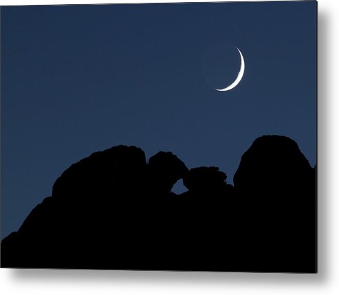 Moon Metal Print featuring the photograph Kissing Camels Moonset by Bob Falcone