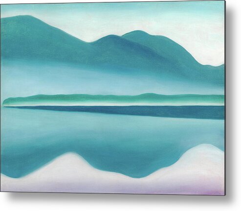 Georgia O'keeffe Metal Print featuring the painting Lake George, reflection seascape - modernist landscape painting by Moira Risen