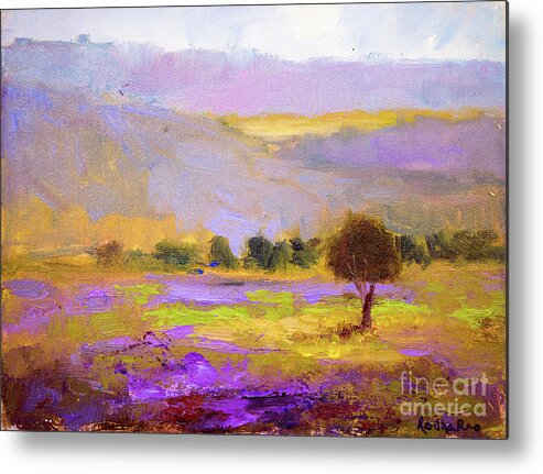 Landscape Metal Print featuring the painting Lavender Fields and Hills by Radha Rao