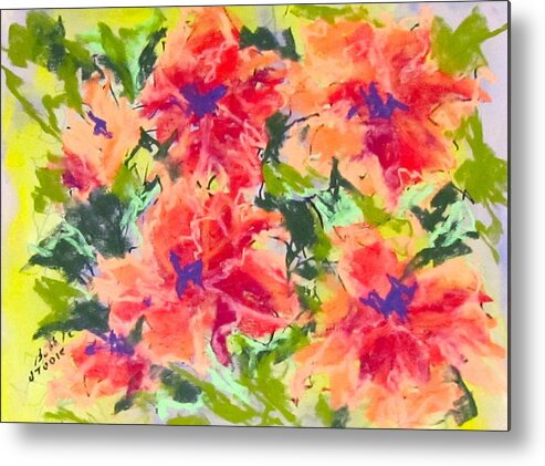 Orange Metal Print featuring the pastel Lefthand Abstracts Series #2 Orange Floral by Barbara O'Toole