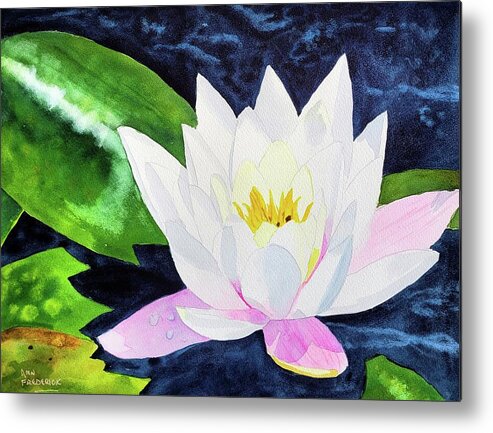 White Flower Metal Print featuring the painting Lilly Pad Flower by Ann Frederick