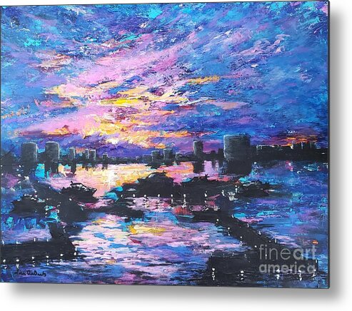 Sunset Metal Print featuring the painting Liquid Sunset by Lisa Debaets