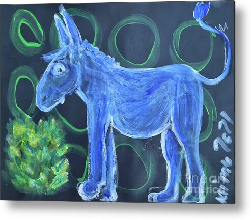Donkey Metal Print featuring the painting Little Blue Donkey by Mimulux Patricia No