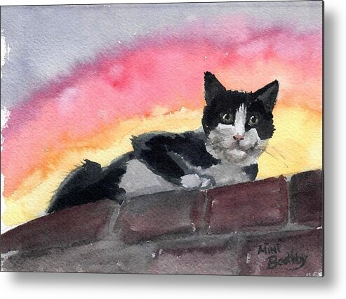 Black And White Cat Metal Print featuring the painting Looking in by Mimi Boothby