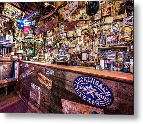 Dark Metal Print featuring the photograph Luckenbach Bar by Andy Crawford