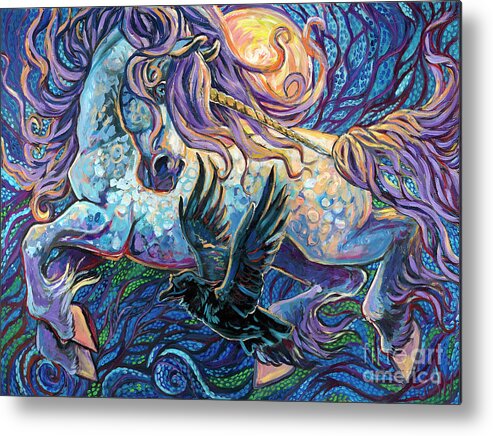 Unicorn Metal Print featuring the painting Midsummer Flight by Jenn Cunningham