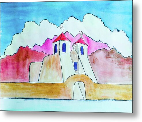 New Mexico Metal Print featuring the painting More Taos Church by Ted Clifton