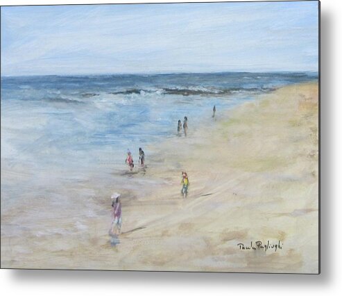 Painting Metal Print featuring the painting Morning Beach Crowd by Paula Pagliughi