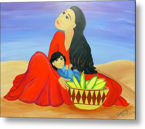 Southwestern Art Metal Print featuring the painting Mother and Corn by Christina Wedberg