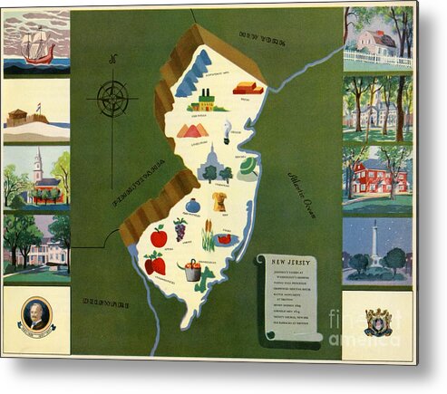 New Jersey Metal Print featuring the digital art Norman Reeves - New Jersey - Pageant of the States - 1938 by Vintage Map