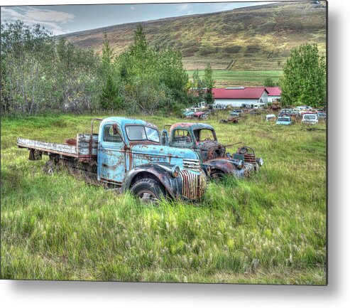 Ford Chevy Metal Print featuring the photograph Old Chevys at Ystafell Museum Iceland by Kristia Adams