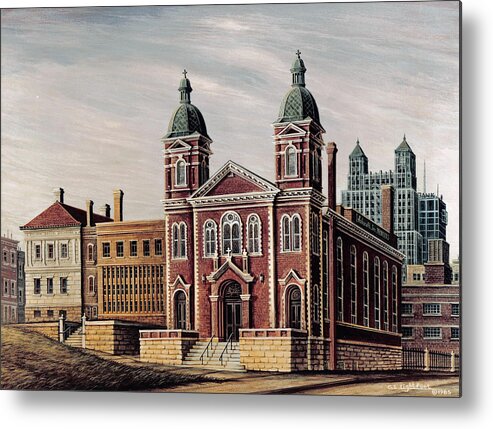 Architectural Landscape Metal Print featuring the painting Old St.Patrick's Church - 1876 - KC, MO by George Lightfoot