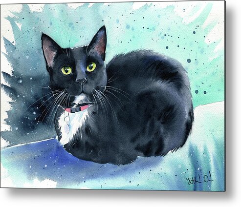 Cats Metal Print featuring the painting Oreo Tuxedo Cat Painting by Dora Hathazi Mendes