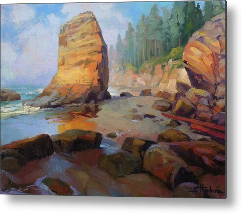 Coast Metal Print featuring the painting Otter Rock Beach by Steve Henderson