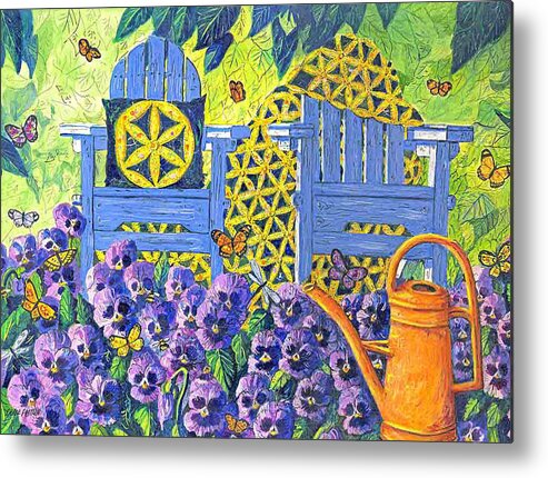 Purple Pansies Metal Print featuring the painting Pansy Quilt Garden by Diane Phalen
