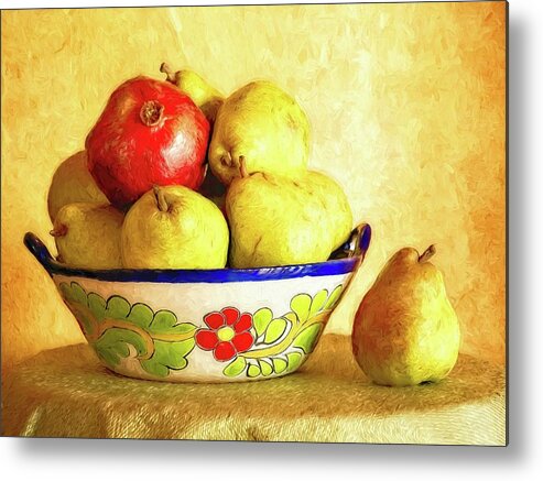 Pears Metal Print featuring the photograph Pears and a Pomegranate by Sandra Selle Rodriguez